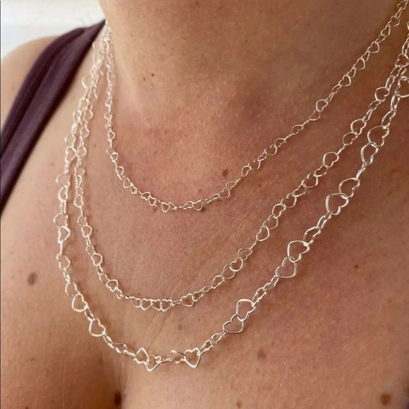 Real Solid Sterling Silver Heart Necklace — VARIOUS SIZE AVAILABLE! - Picture 4 of 5